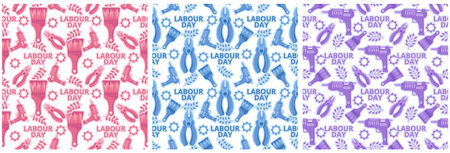 Set of Happy Labor Day Seamless Pattern Design Illustration with Different Professions in Element Template Hand Drawnのイラスト素材