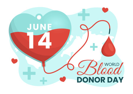World Blood Donor Day on June 14 Illustration with Human Donated Bloods for Give the Recipient in Save Life Flat Cartoon Hand Drawn Templatesのイラスト素材