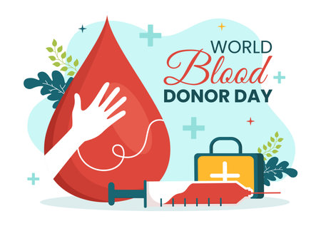 World Blood Donor Day on June 14 Illustration with Human Donated Bloods for Give the Recipient in Save Life Flat Cartoon Hand Drawn Templatesのイラスト素材