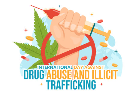 International Day Against Drug abuse and Illicit Trafficking illustration with Anti Narcotics to Avoid Drugs in Hand Drawn Templates Illustrationのイラスト素材