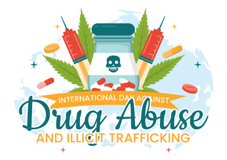 International Day Against Drug abuse and Illicit Trafficking illustration with Anti Narcotics to Avoid Drugs in Hand Drawn Templates Illustrationのイラスト素材