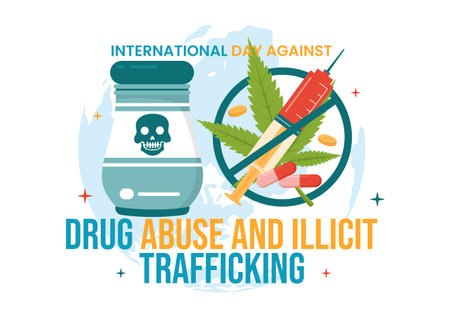 International Day Against Drug abuse and Illicit Trafficking illustration with Anti Narcotics to Avoid Drugs in Hand Drawn Templates Illustrationのイラスト素材