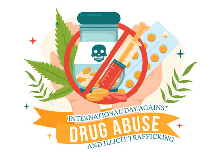 International Day Against Drug abuse and Illicit Trafficking illustration with Anti Narcotics to Avoid Drugs in Hand Drawn Templates Illustrationのイラスト素材