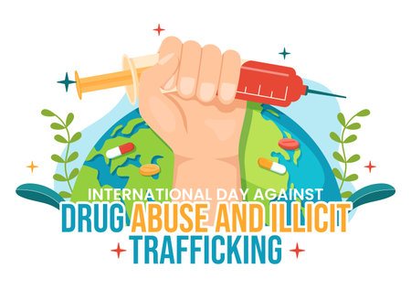 International Day Against Drug abuse and Illicit Trafficking illustration with Anti Narcotics to Avoid Drugs in Hand Drawn Templates Illustrationのイラスト素材