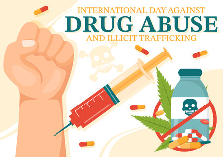 International Day Against Drug abuse and Illicit Trafficking illustration with Anti Narcotics to Avoid Drugs in Hand Drawn Templates Illustrationのイラスト素材