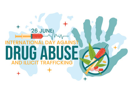 International Day Against Drug abuse and Illicit Trafficking illustration with Anti Narcotics to Avoid Drugs in Hand Drawn Templates Illustrationのイラスト素材
