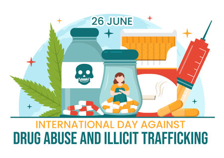 International Day Against Drug abuse and Illicit Trafficking illustration with Anti Narcotics to Avoid Drugs in Hand Drawn Templates Illustrationのイラスト素材