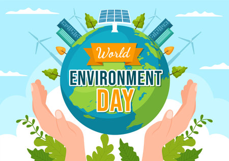 World Environment Day Illustration with Green Tree and Animals in Forest for Save the Planet or Taking Care of the Earth in Hand Drawn Templatesのイラスト素材