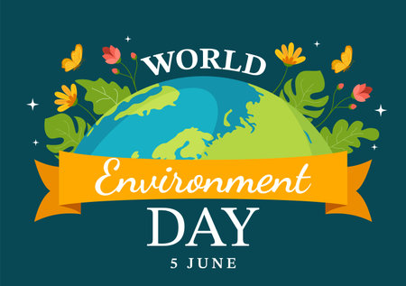 World Environment Day Illustration with Green Tree and Animals in Forest for Save the Planet or Taking Care of the Earth in Hand Drawn Templatesのイラスト素材