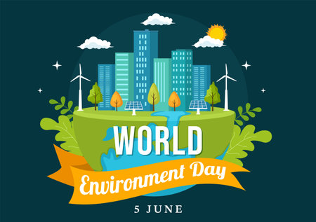World Environment Day Illustration with Green Tree and Animals in Forest for Save the Planet or Taking Care of the Earth in Hand Drawn Templatesのイラスト素材