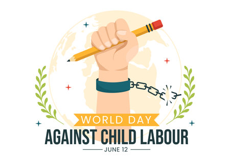 World Day Against Child Labour Illustration with Children Working for the Necessities of Life in Flat Kids Cartoon Hand Drawn for Campaign Templatesのイラスト素材