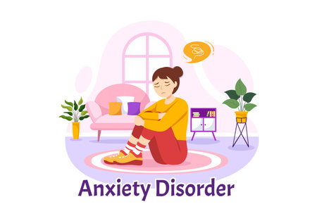 Anxiety Disorder Illustration with Frustrated Person, Nervous Problem and Confusion in Flat Cartoon Depression or Mental Health Hand Drawn Templatesのイラスト素材