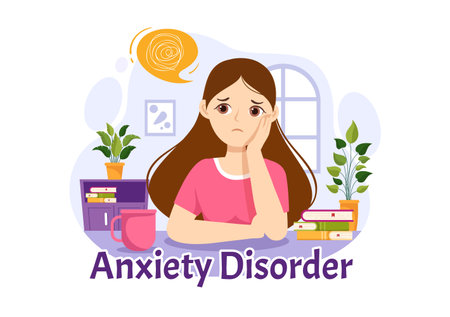 Anxiety Disorder Illustration with Frustrated Person, Nervous Problem and Confusion in Flat Cartoon Depression or Mental Health Hand Drawn Templatesのイラスト素材