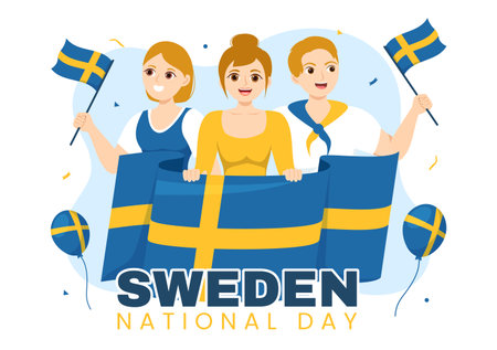 Sweden National Day Vector Illustration on 6 June Celebration with Swedish Flag in Flat Cartoon Hand Drawn for Web Banner or Landing Page Templatesのイラスト素材