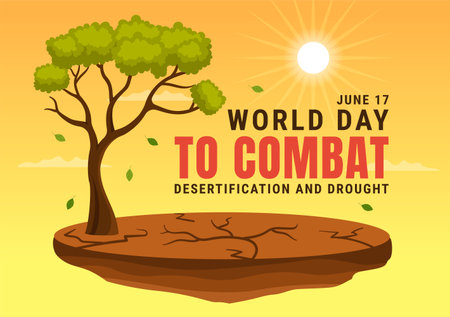 World Day to Combat Desertification and Drought Vector Illustration with Turning the Desert Into Fertile Land and Pastures in Hand Drawn Illustrationのイラスト素材
