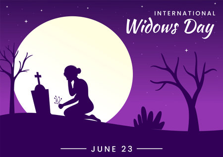 International Widows Day Vector Illustration on June 23 with Woman Mourns and Injustice Faced by Widow in Flat Cartoon Hand Drawn Templatesのイラスト素材