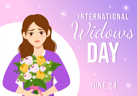 International Widows Day Vector Illustration on June 23 with Woman Mourns and Injustice Faced by Widow in Flat Cartoon Hand Drawn Templatesのイラスト素材
