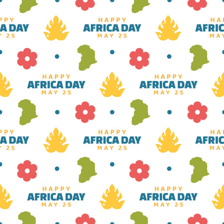 Happy Africa Day Seamless Pattern Design with Culture African Tribal Figures Decoration in Template Hand Drawn Cartoon Flat Illustrationのイラスト素材
