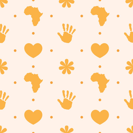 Happy Africa Day Seamless Pattern Design with Culture African Tribal Figures Decoration in Template Hand Drawn Cartoon Flat Illustrationのイラスト素材
