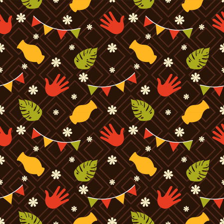 Happy Africa Day Seamless Pattern Design with Culture African Tribal Figures Decoration in Template Hand Drawn Cartoon Flat Illustrationのイラスト素材