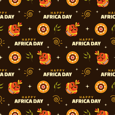Happy Africa Day Seamless Pattern Design with Culture African Tribal Figures Decoration in Template Hand Drawn Cartoon Flat Illustrationのイラスト素材