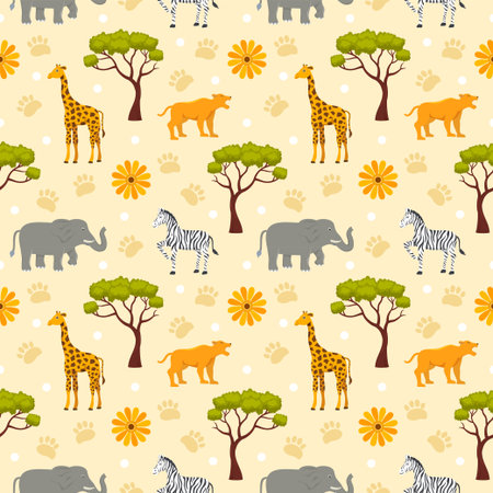 Happy Africa Day Seamless Pattern Design with Culture African Tribal Figures Decoration in Template Hand Drawn Cartoon Flat Illustrationのイラスト素材