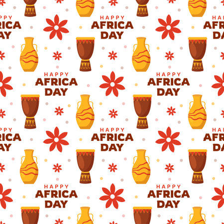 Happy Africa Day Seamless Pattern Design with Culture African Tribal Figures Decoration in Template Hand Drawn Cartoon Flat Illustrationのイラスト素材