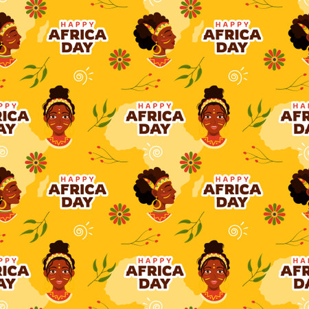 Happy Africa Day Seamless Pattern Design with Culture African Tribal Figures Decoration in Template Hand Drawn Cartoon Flat Illustrationのイラスト素材