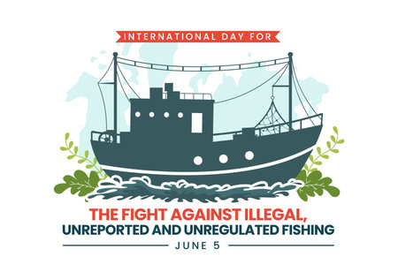 International Day for the Fight Against Illegal, Unreported and Unregulated Fishing Vector Illustration with Rod Fish in Flat Hand Drawn Templatesのイラスト素材