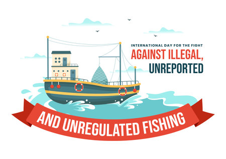 International Day for the Fight Against Illegal, Unreported and Unregulated Fishing Vector Illustration with Rod Fish in Flat Hand Drawn Templatesのイラスト素材