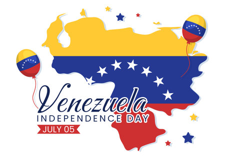 Happy Venezuela Independence Day Vector Illustration on 5 July with Flags, Balloon and Confetti in Memorial Holiday Background Hand Drawn Templateのイラスト素材