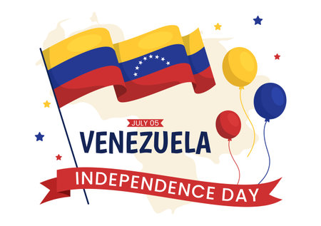Happy Venezuela Independence Day Vector Illustration on 5 July with Flags, Balloon and Confetti in Memorial Holiday Background Hand Drawn Templateのイラスト素材