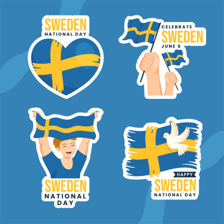 Sweden National Day Label Flat Cartoon Hand Drawn Templates Background Illustrationのイラスト素材