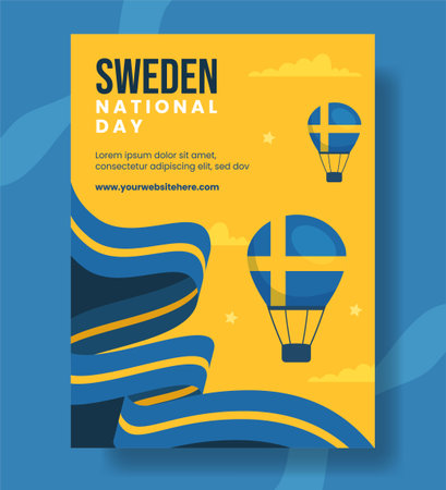 Sweden National Day Vertical Poster Flat Cartoon Hand Drawn Templates Background Illustrationのイラスト素材