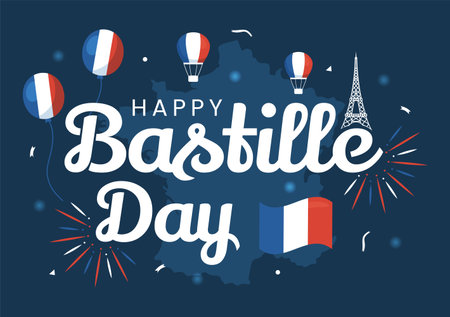 Happy Bastille Day on 14 july Vector Illustration with French Flag and Eiffel Tower in Flat Cartoon Hand Drawn for Landing Page Templatesのイラスト素材