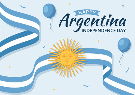Happy Argentina Independence Day on 9Th of july Vector Illustration with Waving Flag in Flat Cartoon Celebration Hand Drawn Landing Page Templatesのイラスト素材