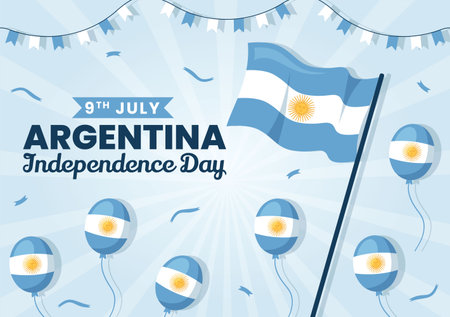 Happy Argentina Independence Day on 9Th of july Vector Illustration with Waving Flag in Flat Cartoon Celebration Hand Drawn Landing Page Templatesのイラスト素材