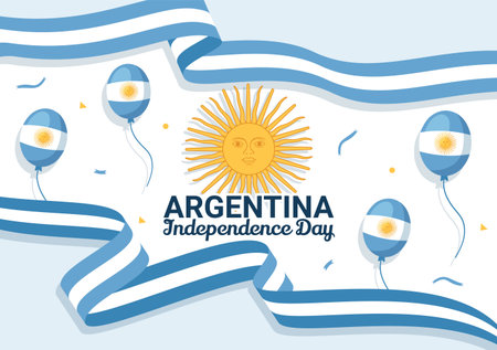 Happy Argentina Independence Day on 9Th of july Vector Illustration with Waving Flag in Flat Cartoon Celebration Hand Drawn Landing Page Templatesのイラスト素材