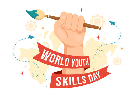 World Youth Skills Day Vector Illustration of People with Skill for Various Employment and Entrepreneurship in Flat Cartoon Hand Drawn Templatesのイラスト素材
