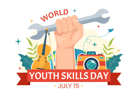 World Youth Skills Day Vector Illustration of People with Skill for Various Employment and Entrepreneurship in Flat Cartoon Hand Drawn Templatesのイラスト素材