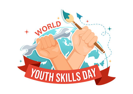 World Youth Skills Day Vector Illustration of People with Skill for Various Employment and Entrepreneurship in Flat Cartoon Hand Drawn Templatesのイラスト素材