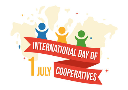 International Day of Cooperatives Vector Illustration with Hand, Earth Map or People in Flat Cartoon Hand Drawn Landing Page Background Templatesのイラスト素材
