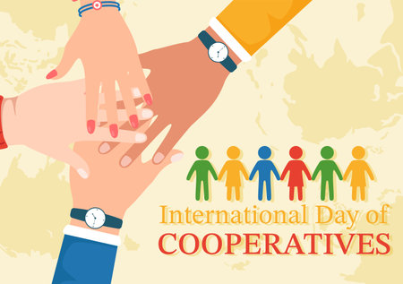 International Day of Cooperatives Vector Illustration with Hand, Earth Map or People in Flat Cartoon Hand Drawn Landing Page Background Templatesのイラスト素材
