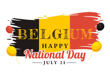 Happy Belgium Independence Day on July 21 Vector Illustration with Waving Flag Background in Flat Cartoon Hand Drawn for Landing Page Templatesのイラスト素材