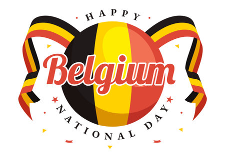 Happy Belgium Independence Day on July 21 Vector Illustration with Waving Flag Background in Flat Cartoon Hand Drawn for Landing Page Templatesのイラスト素材