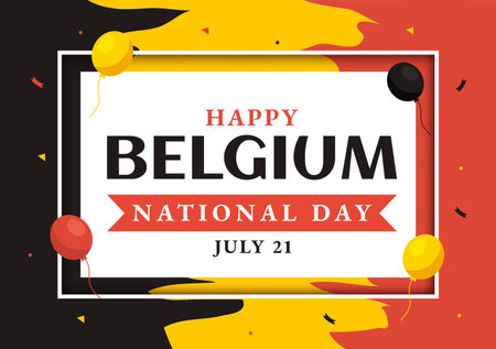Happy Belgium Independence Day on July 21 Vector Illustration with Waving Flag Background in Flat Cartoon Hand Drawn for Landing Page Templatesのイラスト素材
