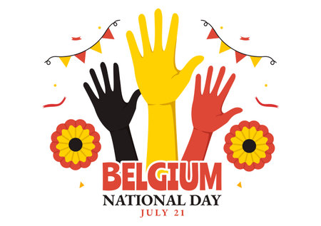 Happy Belgium Independence Day on July 21 Vector Illustration with Waving Flag Background in Flat Cartoon Hand Drawn for Landing Page Templatesのイラスト素材