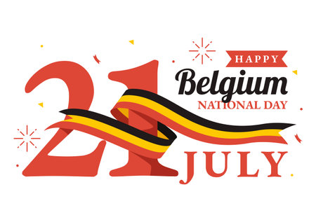 Happy Belgium Independence Day on July 21 Vector Illustration with Waving Flag Background in Flat Cartoon Hand Drawn for Landing Page Templatesのイラスト素材