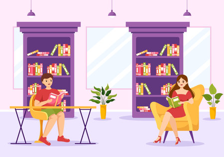 Book Week Events Vector Illustration with People Reading or Students Study Textbooks in Flat Cartoon Hand Drawn Landing Page Templatesのイラスト素材