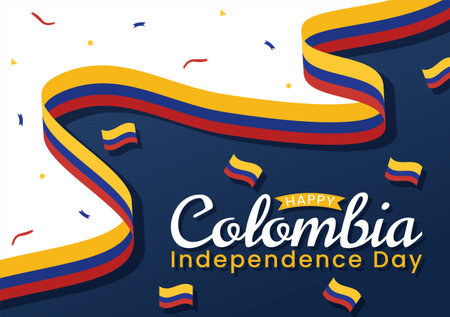 Colombia Independence Day Vector Illustration with Waving Flag in National Holiday Celebration Flat Cartoon Hand Drawn Landing Page Templatesのイラスト素材